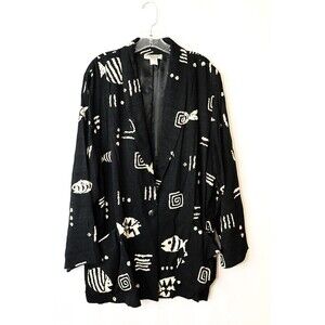 Vintage Kensington Square oversize blazer 2X artsy fish geometric pattern